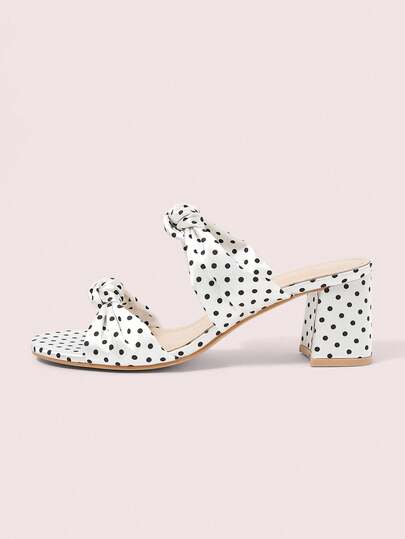 CUCCOO DOLLMOD Women's Shoes Round Head White Satin Sweet Polka Dot Kink Decoration Cute Style Afternoon Tea Wear Retro Thick Heel High Heel Sandals