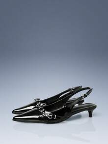 CUCCOO GRLICON Burgundy Pointed Back Space With Metal Buckle Kitten Heel Women's Shoes - Black - View 1