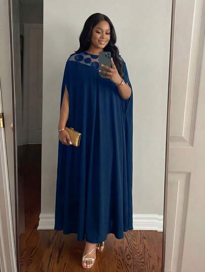 SHEIN Lady CURVE فستان كاجوال فضفاض بياقة مستديرة للنساء ذوات الحجم الكبير