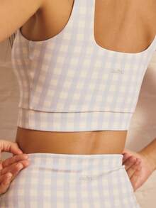 Aralina Leisurewear Active Women's 2pcs Gingham Plad Printed Tank And Short Gym Workout Two Pieces Set - Blue - View 4