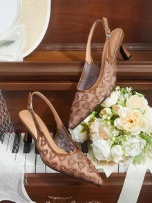 CUCCOO HITCHD Women Shoes Spring And Summer New Mesh Upper Exposed Heel Adjustable Pointed Thin High Heel Middle Heel Gorgeous Wind Sweet Outer Wear - Brown - View 2