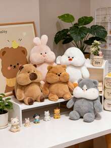 POKOJA LAND Muñeco de peluche de animalito lindo, cara grande, pequeño animal como conejo, pato, oso perezoso, husky o capibara, de tacto suave, adecuado para decoración del hogar, almohada y compañero de sueño, regalo perfecto para niños, regalo de cumpleaños, regalo festivo, regalo de fiesta, opción perfecta - Multicolor - Ver 10