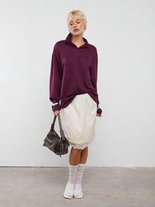 COUREZ Long Sleeve Oversized Rugby Polo Shirt/ Y2K Tops  Spring Clothes For Women Spring Top Going Out Outfits Women Cute Tops Casual Outfits - Burgundy - View 6