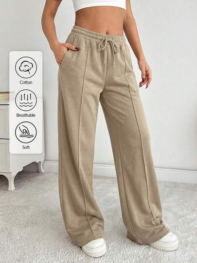 SHEIN Dames joggingbroek met rechte pijpen en middelhoge taille in effen kleur