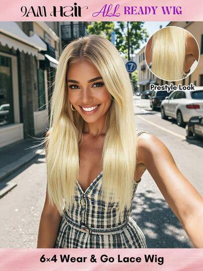 ALL READY WIG 6x4 Glueless Wig Highlight 27/613/Gray Balayage Lace Frontal Wigs Straight Remy Human Hair Wig Pre Cut Glueless Wig For Women Vacation Outfits Travel Festival Prom Outdoor Cosplay Campus School Beach Wedding Camping Holiday Outfits Summer Outfits Vacay Vibes Charm Elegant Casual Y2k Fashion Styles Ss25 Keywords Halloween Costumes