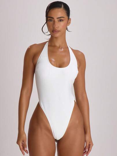 Musera Resort 露背高衩丁字泳衣 泳装 度假 夏季旅行 沙滩装 基本款 单身派对 婚礼 新娘 告别单身派对 泳装 纯色 度假风