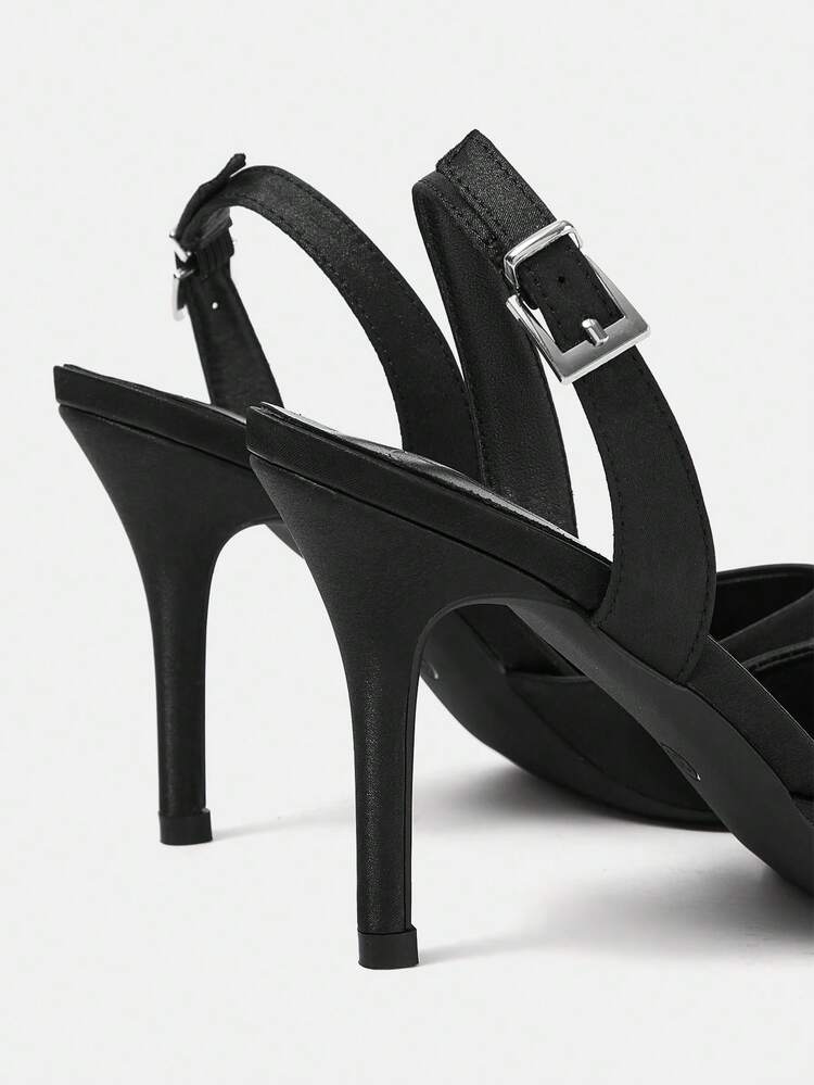 CUCCOO HITCHD Black Satin Pointed Toe Stiletto Heel Sandals, Luxurious Elegant Style, High-Quality Feel, Suitable For Mature Women Seeking Refined Aesthetics, Fits Commute, Workplace, Dates, Dinners, And Can Be Paired With Cocktail Dresses For Light Evening Events Wedding Shoes Spring Shoes Bride Shoes