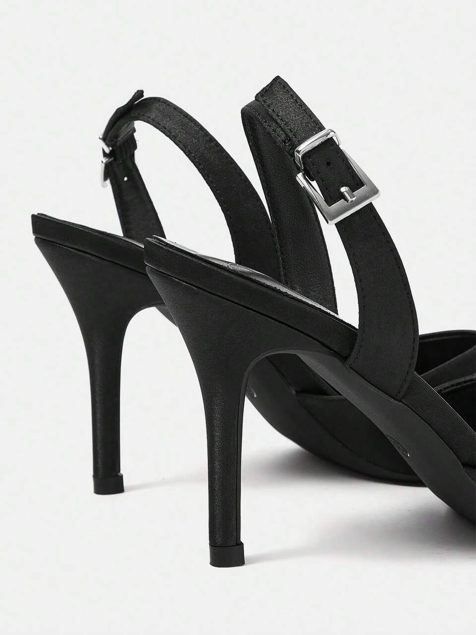 CUCCOO HITCHD Black Satin Pointed Toe Stiletto Heel Sandals, Luxurious Elegant Style, High-Quality Feel, Suitable For Mature Women Seeking Refined Aesthetics, Fits Commute, Workplace, Dates, Dinners, And Can Be Paired With Cocktail Dresses For Light Evening Events Wedding Shoes Spring Shoes Bride Shoes Summer