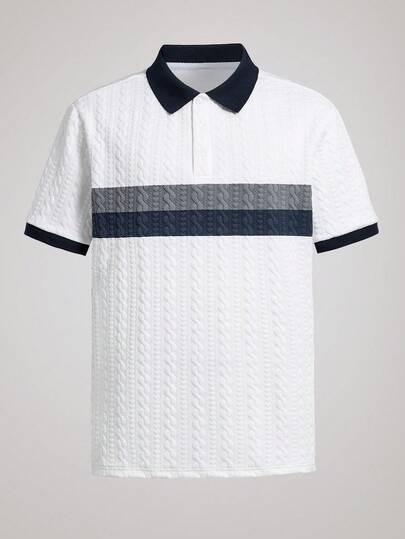 Officeau 男士短袖拼色 Polo 衫，夏季时尚