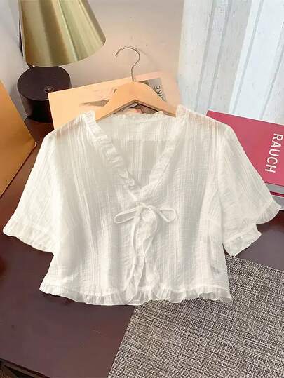 GlowEve CURVE 大码女式V领蕾丝扭结金属休闲百搭日常上衣