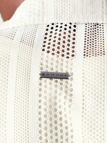 SUMWON White Mesh Short Sleeve Button Up Shirt Casual Summer Beach Vacation Resort Lightweight Breathable Open Weave Collared Top - Apricot - View 2