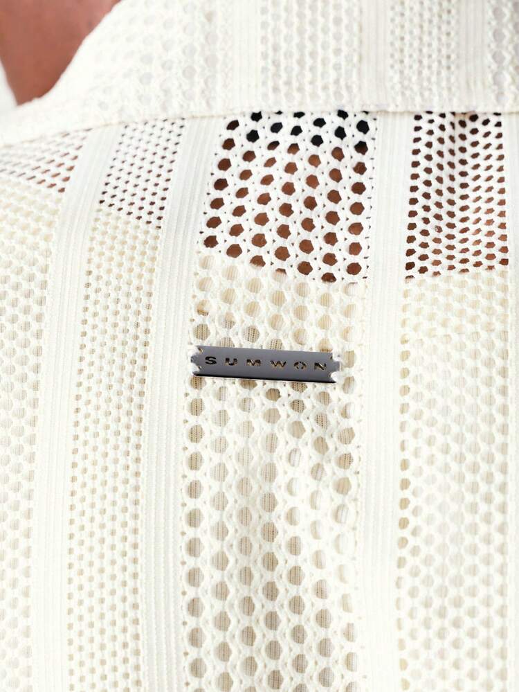 White Mesh Button Up Shirt With Open Weave