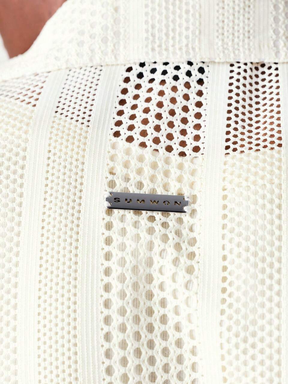 SUMWON White Mesh Short Sleeve Button Up Shirt Casual Summer Beach Vacation Resort Lightweight Breathable Open Weave Collared Top