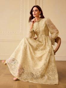 ZEYLAH 蕾丝荷叶边连衣裙 - 黃色 - 查看 8