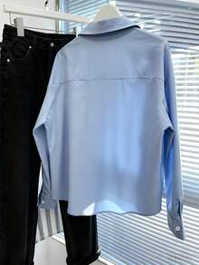 Resyla 宽松优雅蓝色串珠网纱花朵装饰女式衬衫，适合工作、夏季、沙滩和度假穿着。 - 藍色 - 查看 2