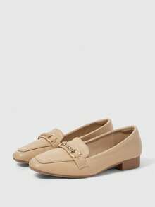 Sleekvia 女士金属设计休闲百搭时尚平底鞋 - 卡其色 - 查看 2