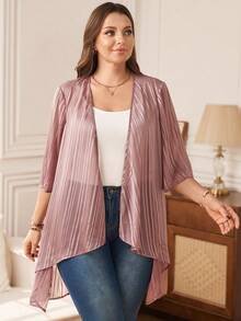 EMERY ROSE 大码优雅通勤不对称下摆条纹夹克，春夏款 - 藕粉色 - 查看 7