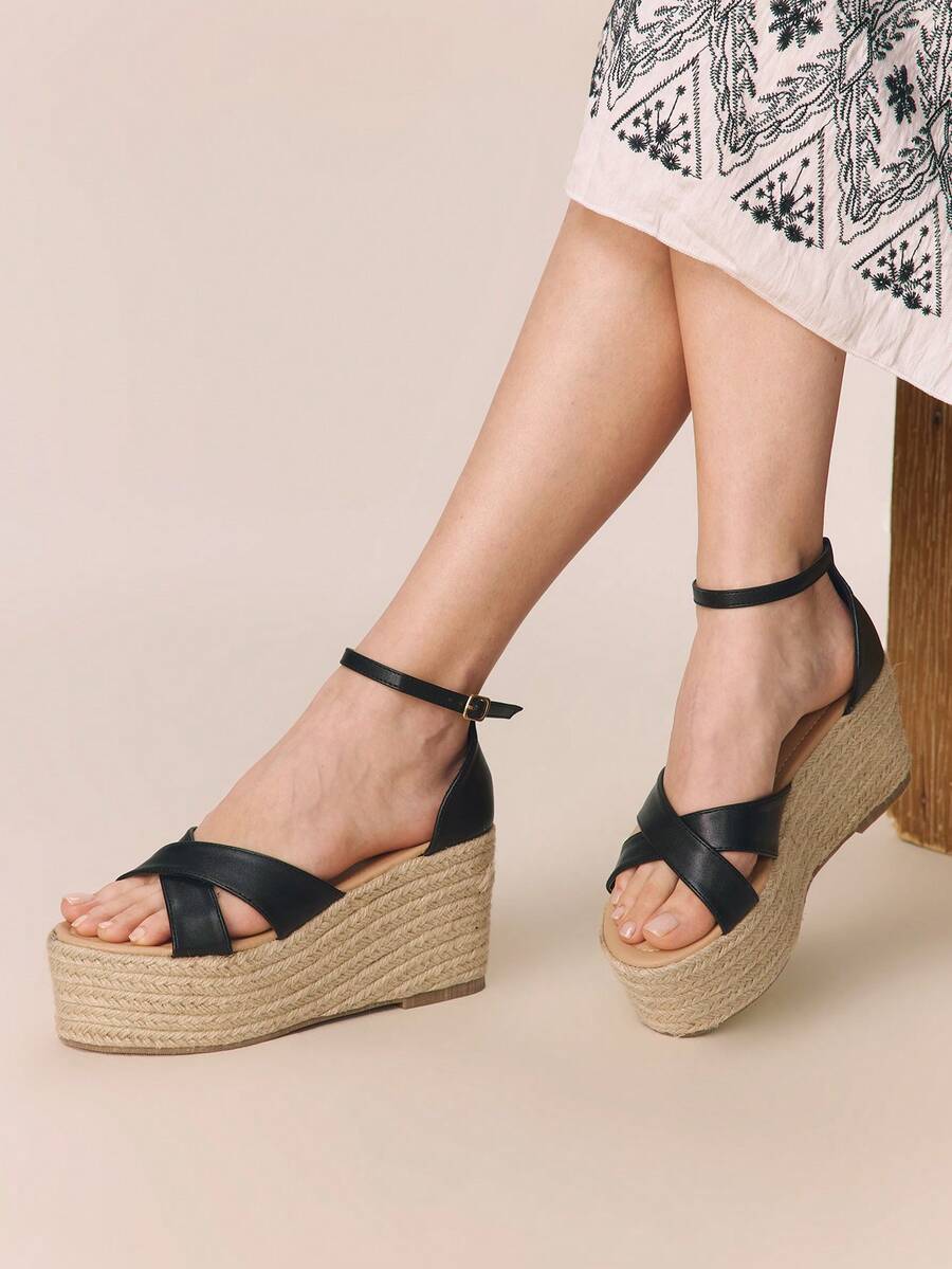Styleloop Sandálias Plataforma e Anabela Femininas - Preto - Visão 1