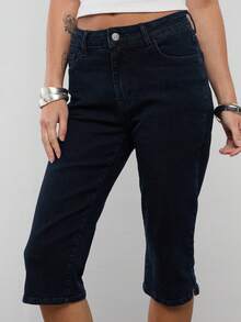 COUREZ Low Rise Denim Capris In Dark Wash /Y2K Spring Clothes For Women Sexy Cute Black Going Out Outfits Casual Summer Trousers Summer Pants - Black - View 7