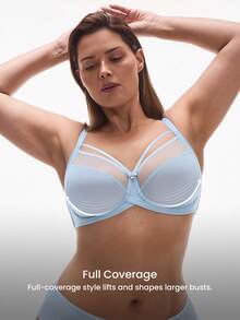 LUVLETTE Sujetador minimalista de cobertura total con soporte lateral, sin aros, de malla transpirable y cómoda, en color azul, para tallas grandes - Celeste - Ver 4