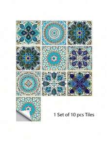10pcs Mandala Pattern Tile Stickers, Self-Adhesive, Waterproof, Oil-Resistant PVC Kitchen Wall Decals,Stickers,Wall Decal, Vinyl Decal For Home Decorations,Spring Decoration Items Refresh Your Home,Rama Decoration Stickers,Room Decor , Ramadan Decor, Home Decor, Bathroom Decor Kitchen Decor - Multicolor - View 26
