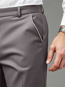 Calvornis 男士商务休闲西裤，口袋设计，送给男友或丈夫的完美礼物。男士休闲纯色锥形西裤，男士黑色修身正装裤，独特男士黑色西裤，男士西裤 - 淺灰色 - 查看 5