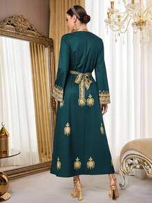 Al Najma Đầm maxi Thổ Nhĩ Kỳ dành cho nữ và áo abaya truyền thống Ả Rập. - Màu xanh nhạt - Xem 5