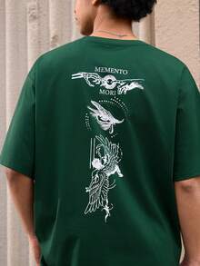 Open Phase SU ER Men's Fashionable Printed Loose Short Sleeve T-Shirt | Exquisite Design | Summer Essential | Easy To Match, Showcasing Your Style - Dark Green - View 2