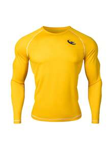 Manfinity Sport Polished Men's Letter Print Slim Fit Long Sleeve Athletic T-Shirt - Yellow - View 4