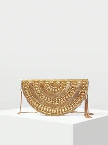 MOTF BOLSO DE NOCHE HECHO A MANO CON CUENTAS Y ADORNOS DE CRISTAL STRASS - Dorado - Ver 3