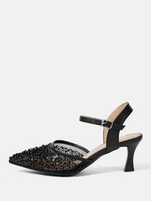 CUCCOO HITCHD Tacones de aguja con diamante de imitación para mujer, de tacón medio. Zapatos de vestir elegantes, casuales y minimalistas, cómodos y de fácil puesta, para bodas, trabajo, citas y ocasiones formales - Negro - Ver 9