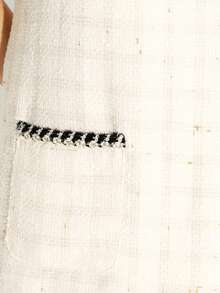 KSTM Sleeveless Tweed Mini Dress With Contrast Trim Detail Round Neck A-Line Shift Style Classic Vintage Inspired Design - White - View 6