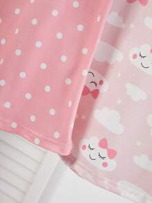 Genkimix Kids 少女简约可爱云朵印花短袖长款睡袍家居服，粉色和灰色 - 粉色 - 查看 5