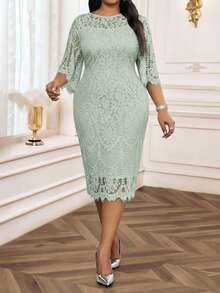 SHEIN Lady CURVE Đầm màu xanh bạc hà cỡ lớn, thích hợp cho mùa xuân, hè, thu và đông, đầm ren màu xanh bạc hà thanh lịch, đầm màu xanh bạc hà, đầm mùa hè, đầm mùa xuân, đầm dự tiệc, đầm dự tiệc thanh lịch, đầm dự đám cưới cho nữ, đầm cưới và sự kiện, đầm thanh lịch cho nữ, đầm dạ hội, đầm tốt nghiệp, đầm dành cho người có thân hình đầy đặn, đầm Ngày của Mẹ - Màu xanh Bạc hà - Xem 5