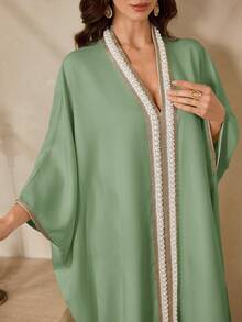 Al Najma Women's Turkish Maxi Dress & Arabic Traditional Abaya Kaftan Luxury Dresses Caftan For Women Latest Dress Style For Women Resort Dresses For Women Kaftan Dress For Women Arabic Style Luxury Kaftan Dress Kaftan Dresses For Women Kaftan Dress Arabic Style - Green - View 5