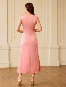 ZEYLAH Đầm xếp ly sang trọng bằng lụa satin mềm mại dành cho nữ, cài khuy kim loại. - màu đen - Xem 3