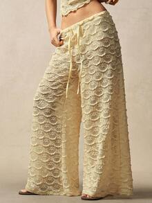 Bohemela Quần dài dệt kim dáng rộng màu trơn dành cho nữ, kiểu dáng thường ngày. - Màu vàng - Xem 7