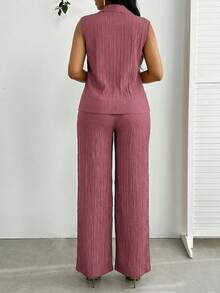 SHEIN Lady Women's Casual Solid Color Camisole And Pants 2 Pieces Set, Summer - Burgundy - View 2