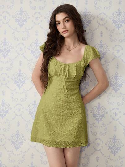 SHEIN MOD White Lace Knit Mini Dress For Women, Vacation Babydoll Dress,Boho Women Clothing,Summer Outfits For Women