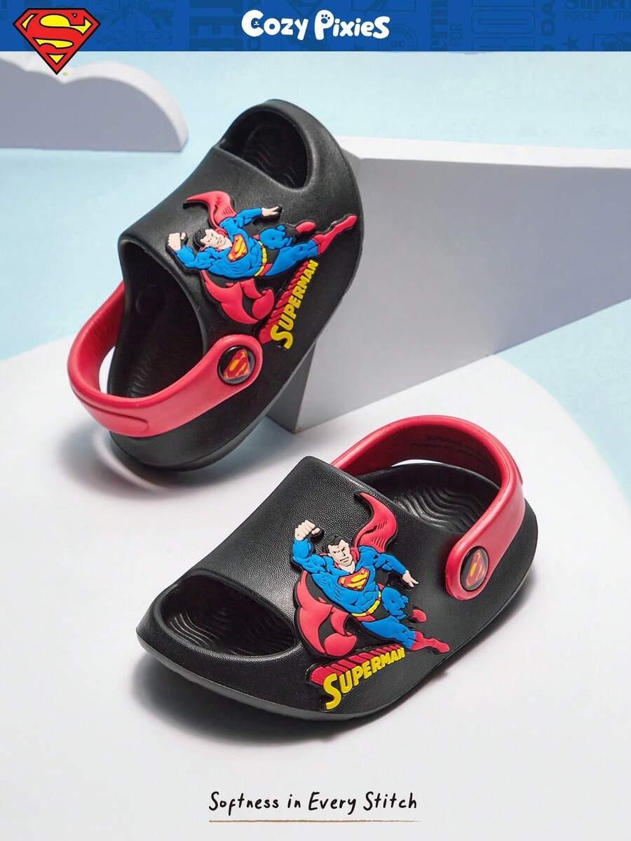 SUPERMAN X Cozy Pixies 1 đôi dép xăng đan đế bằng thoáng khí, thời trang, dễ thương, họa tiết 3D, thích hợp cho bé đi biển mùa hè, chống trơn trượt. - màu đen - Xem 1