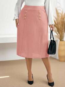 EMERY ROSE Áo sơ mi đen dáng ôm thanh lịch, cài cúc, kiểu dáng đường phố, thích hợp cho mùa thu. Chân váy mùa thu. - Hồng - Xem 6
