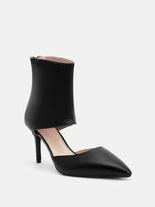 Glitzique 秋冬女式高跟靴，时尚短靴，黑色，镂空设计，褶皱踝靴，后拉链，尖头细高跟靴，夏季黑色皮革镂空短靴，女靴 - 黑色 - 查看 6