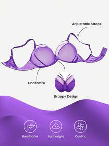 LUVLETTE Áo ngực Dream Curve Air Purple không lót, che phủ toàn diện, hỗ trợ hai bên, chất liệu lưới thoáng khí, thoải mái, giúp giảm kích thước vòng một. - Màu tím - Xem 5