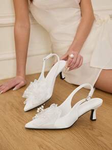 CUCCOO HITCHD 女士鞋履春秋季爆款蝴蝶结贴花露跟可调节尖头细高跟中跟鞋派对外套 - 白色 - 查看 7