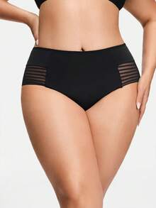 SHAPORA 1pc Black Plus Size Women's Panty With Sheer Line Design - Black - View 4