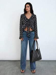 Maija Ladies, Women Shoulder Bag, Hobo Bag, Polka Dots, Fashionable, Elegant, Simple, Personalized, Versatile, Classic, For Commute, Office, Date, Daily, Shopping, Afternoon Tea - White Black - View 8