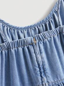 GlowEve 女士褶皱腰身优雅派对牛仔吊带裙 - 藍色 - 查看 5