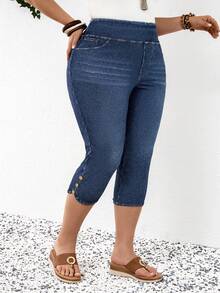 EMERY ROSE Mature Denim Quần jeans nữ cỡ lớn cạp cao, có túi và nút, dáng ôm, dài đến 7/8, thích hợp cho mùa hè, mùa xuân, lễ hội, trang phục lễ hội, tiệc tùng, đi biển, đi chơi, hẹn hò, tiệc cocktail, sự kiện trang trọng, kỳ nghỉ, văn phòng, công sở, đi làm, khách dự đám cưới và lễ hội miền Tây. - Màu xanh lam - Xem 9