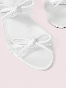 CUCCOO DOLLMOD Women's Cute Sweet Lace Bow White High Heel Sandals Open Toe Slippers - White - View 5