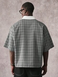 STYNVO Men's Plaid Single-Breasted Casual Versatile Commuting Short Sleeve Shirt - Black - View 2